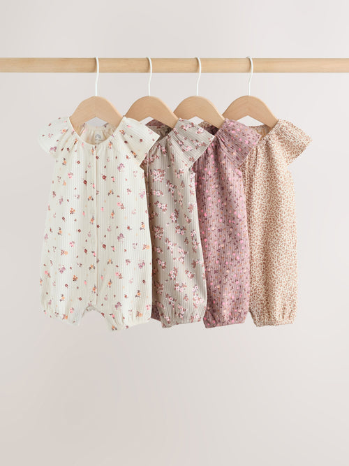 Neutral Floral Popper Through Jersey Baby Rompers 4 Pack image 1