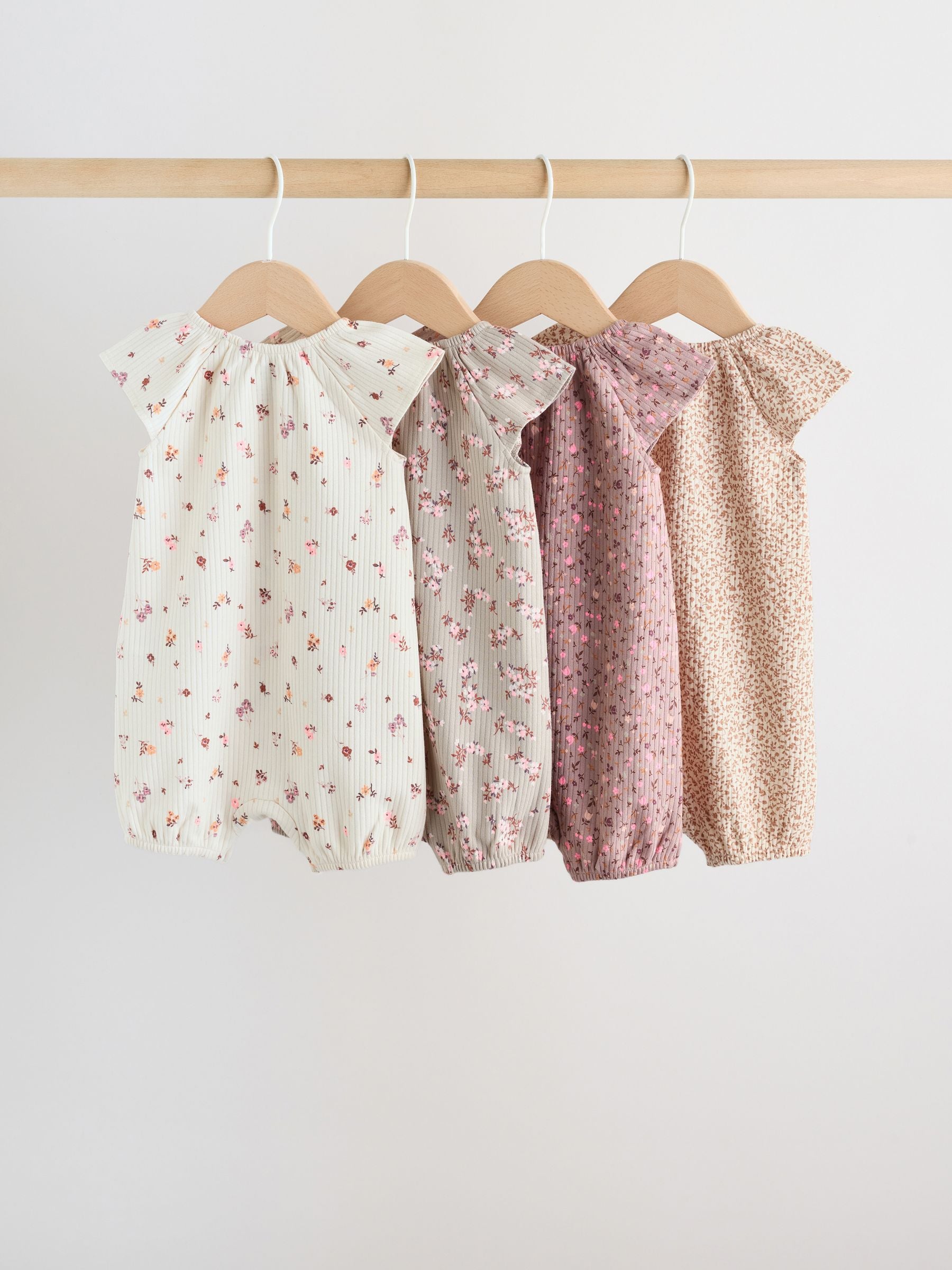Neutral Floral Popper Through Jersey Baby Rompers 4 Pack image 2