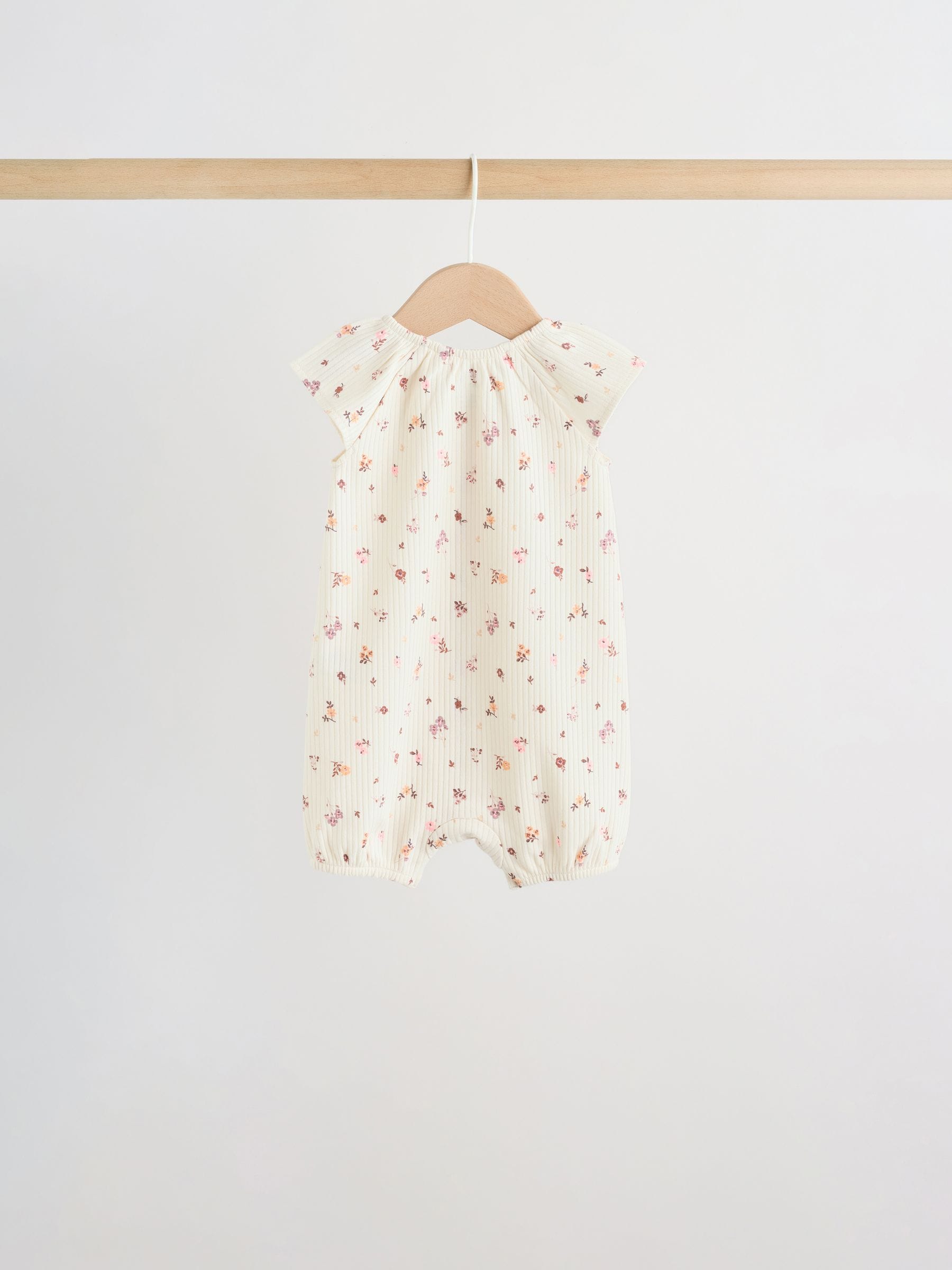 Neutral Floral Popper Through Jersey Baby Rompers 4 Pack image 4