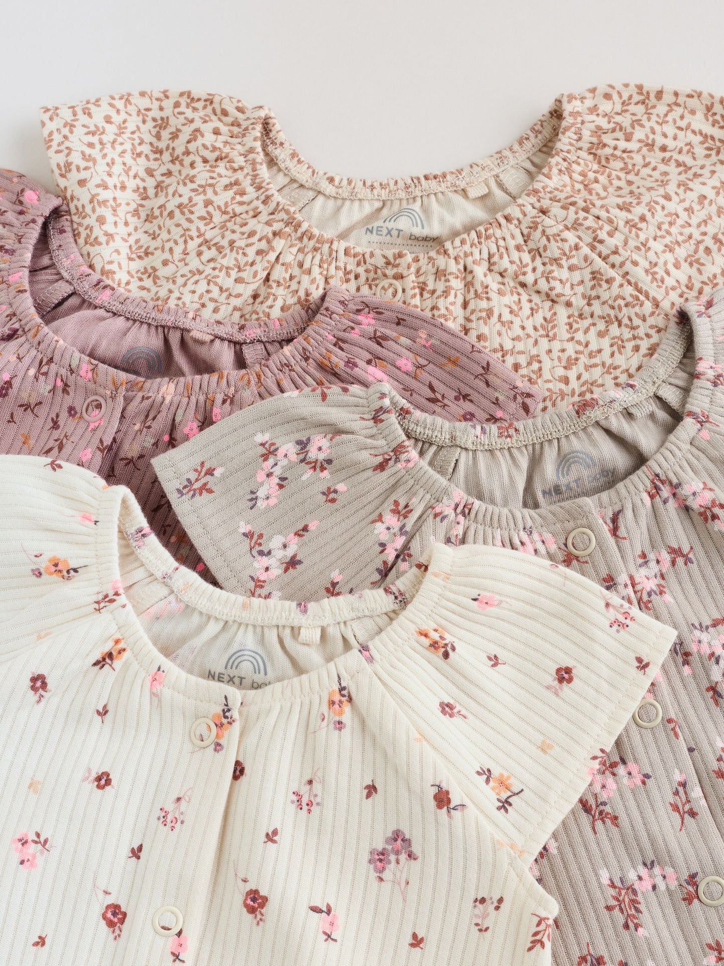 Neutral Floral Popper Through Jersey Baby Rompers 4 Pack image 8