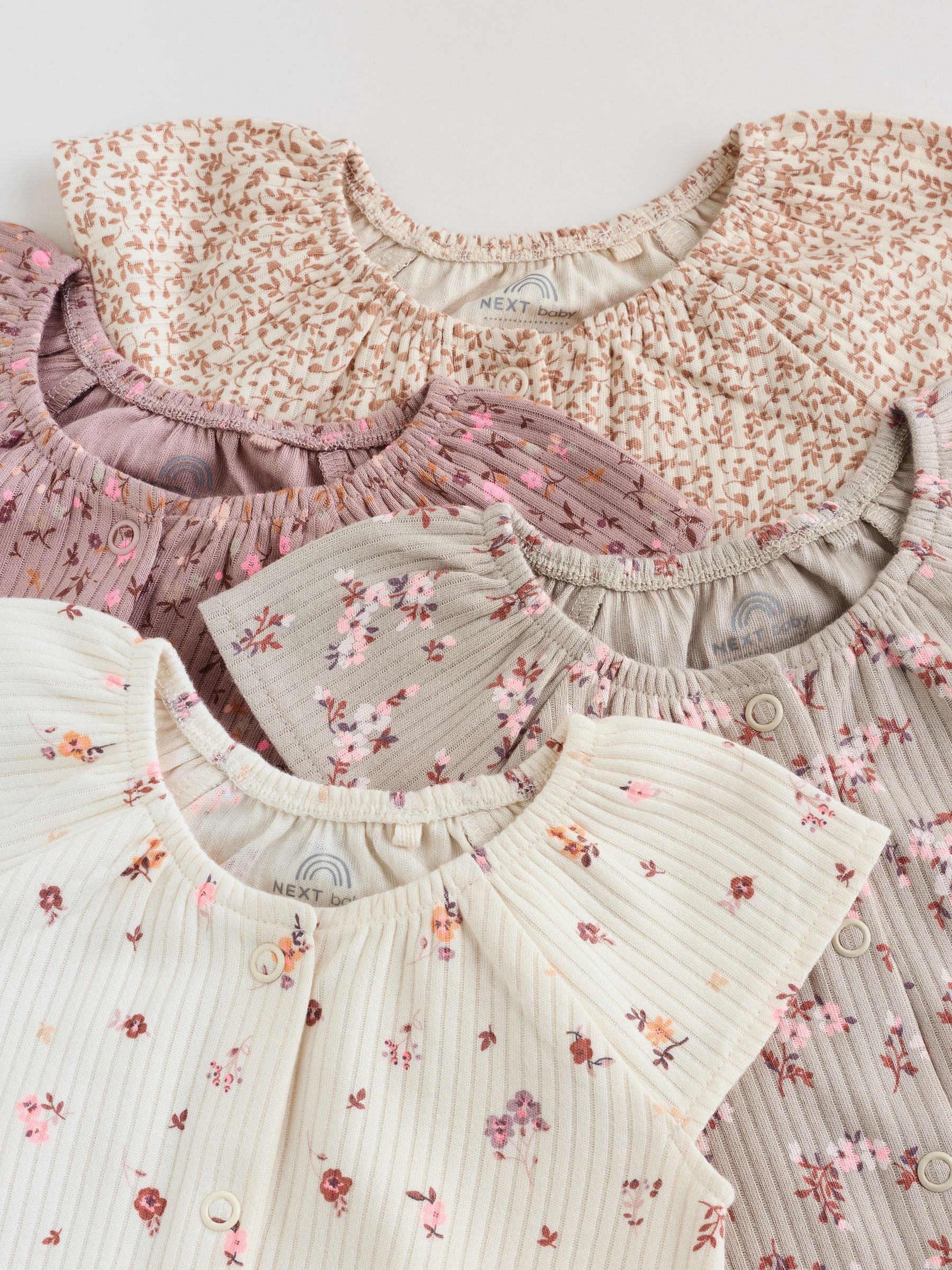 Neutral Floral Popper Through Jersey Baby Rompers 4 Pack image 8