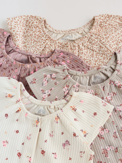 Neutral Floral Popper Through Jersey Baby Rompers 4 Pack image 8