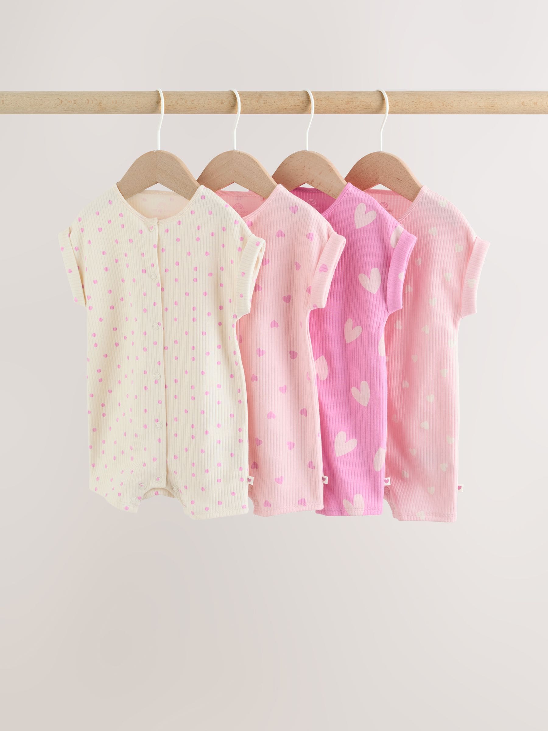 Pink Tonal Heart Popper Through Jersey Baby Rompers 3 Pack image 1