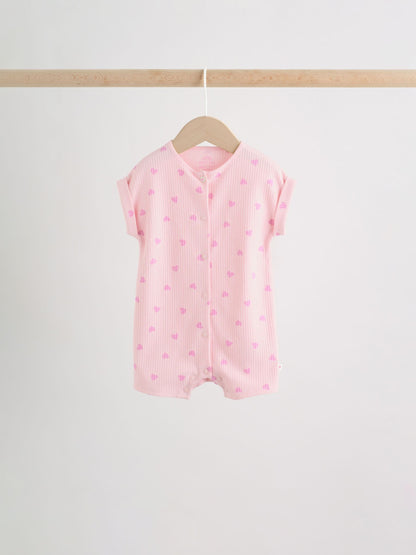 Pink Tonal Heart Popper Through Jersey Baby Rompers 3 Pack image 4