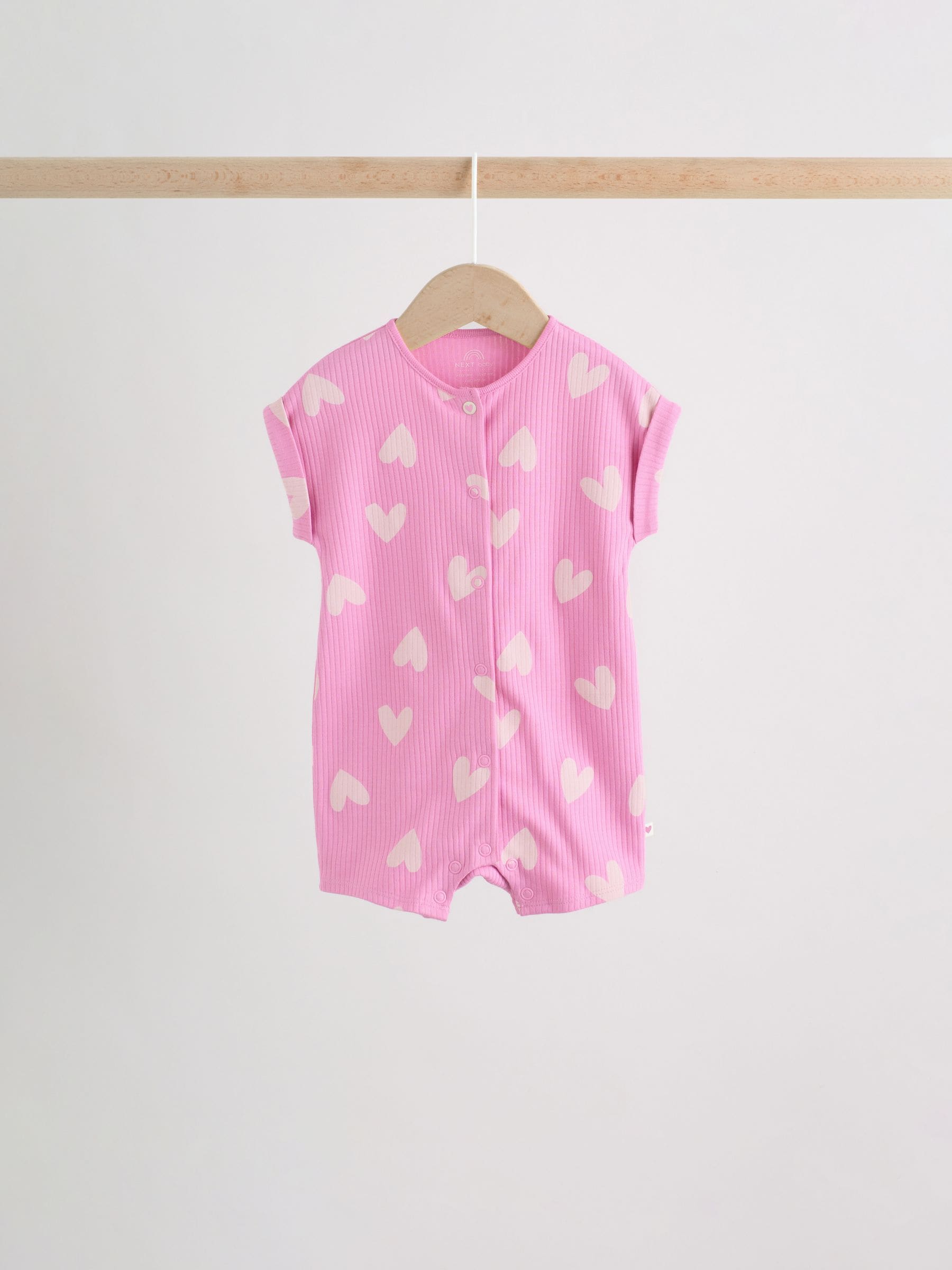 Pink Tonal Heart Popper Through Jersey Baby Rompers 3 Pack image 6