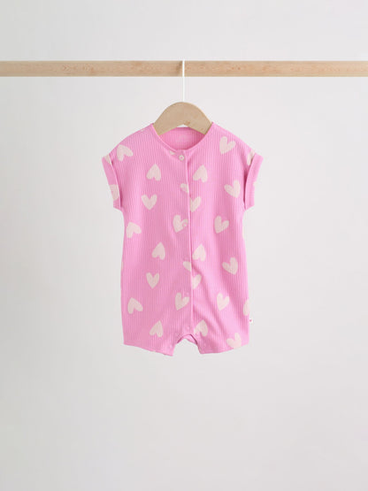 Pink Tonal Heart Popper Through Jersey Baby Rompers 3 Pack image 6