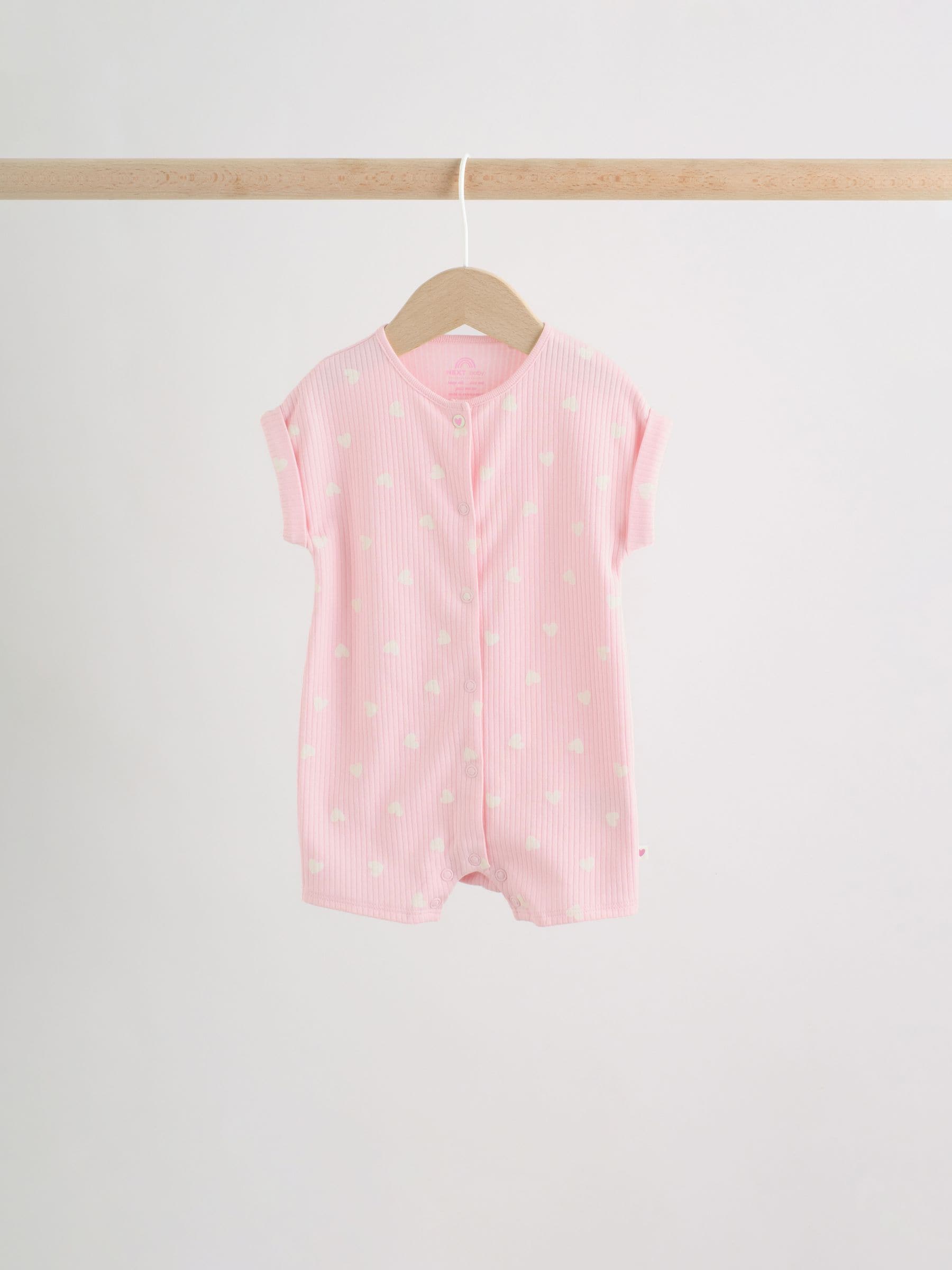 Pink Tonal Heart Popper Through Jersey Baby Rompers 3 Pack image 7