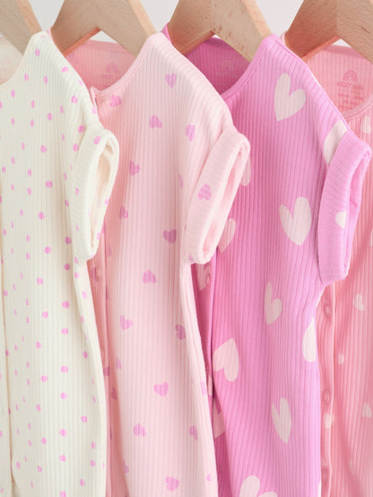 Pink Tonal Heart Popper Through Jersey Baby Rompers 3 Pack image 8