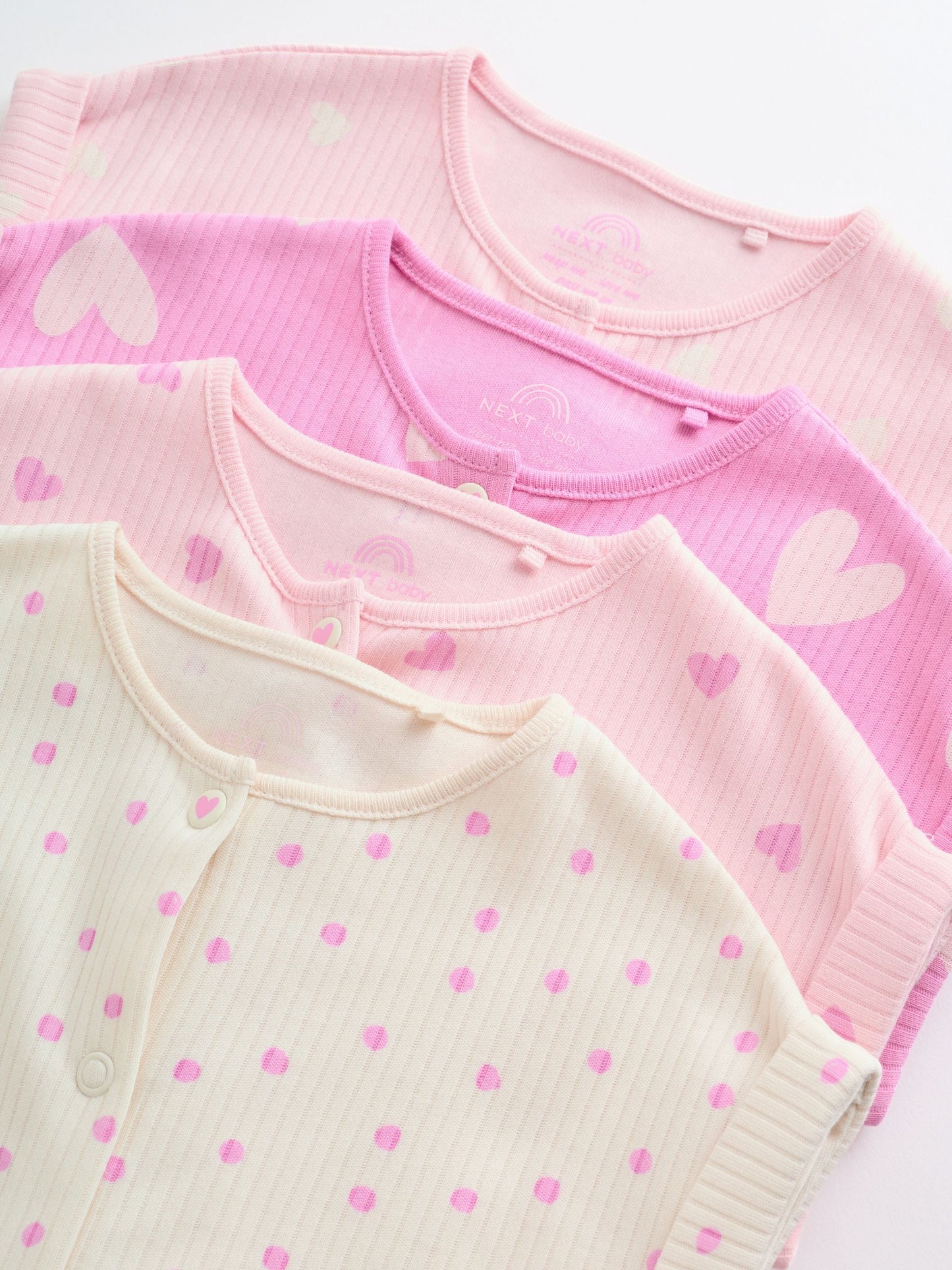 Pink Tonal Heart Popper Through Jersey Baby Rompers 3 Pack image 9