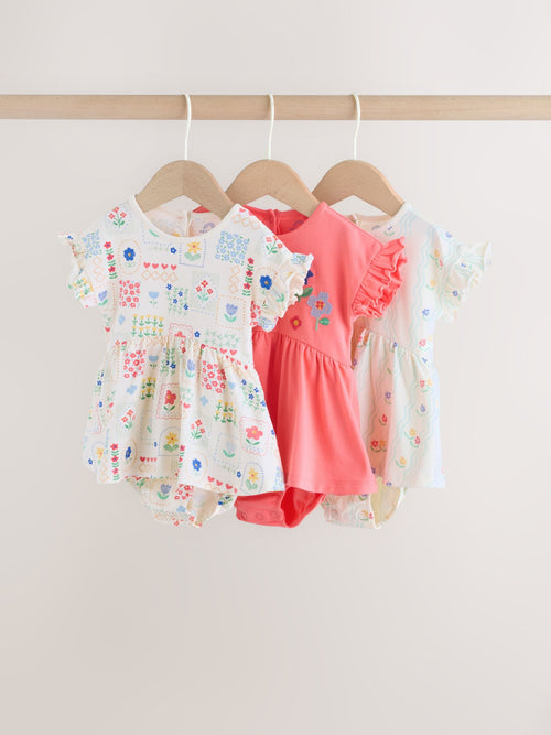 Red and White Embroidered Patterned Jersey Baby Rompers 3 Pack image 1