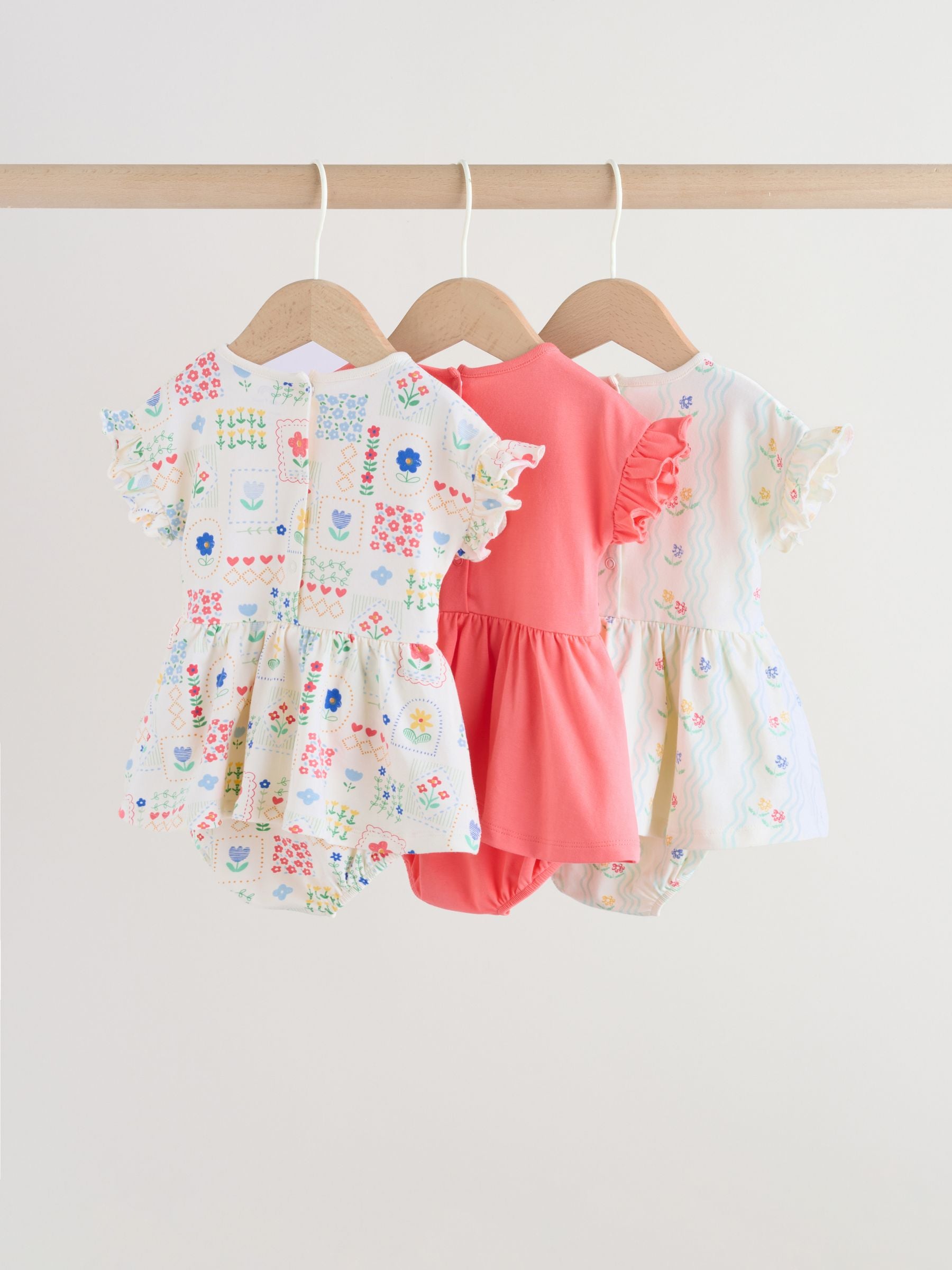 Red and White Embroidered Patterned Jersey Baby Rompers 3 Pack image 2