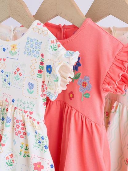 Red and White Embroidered Patterned Jersey Baby Rompers 3 Pack image 5
