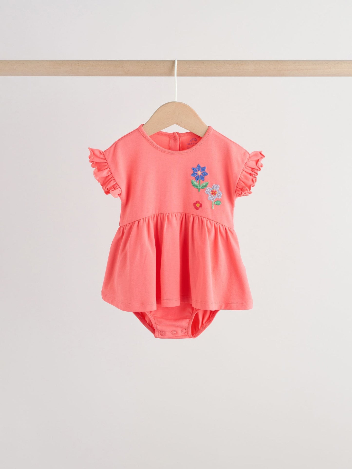 Red and White Embroidered Patterned Jersey Baby Rompers 3 Pack image 7