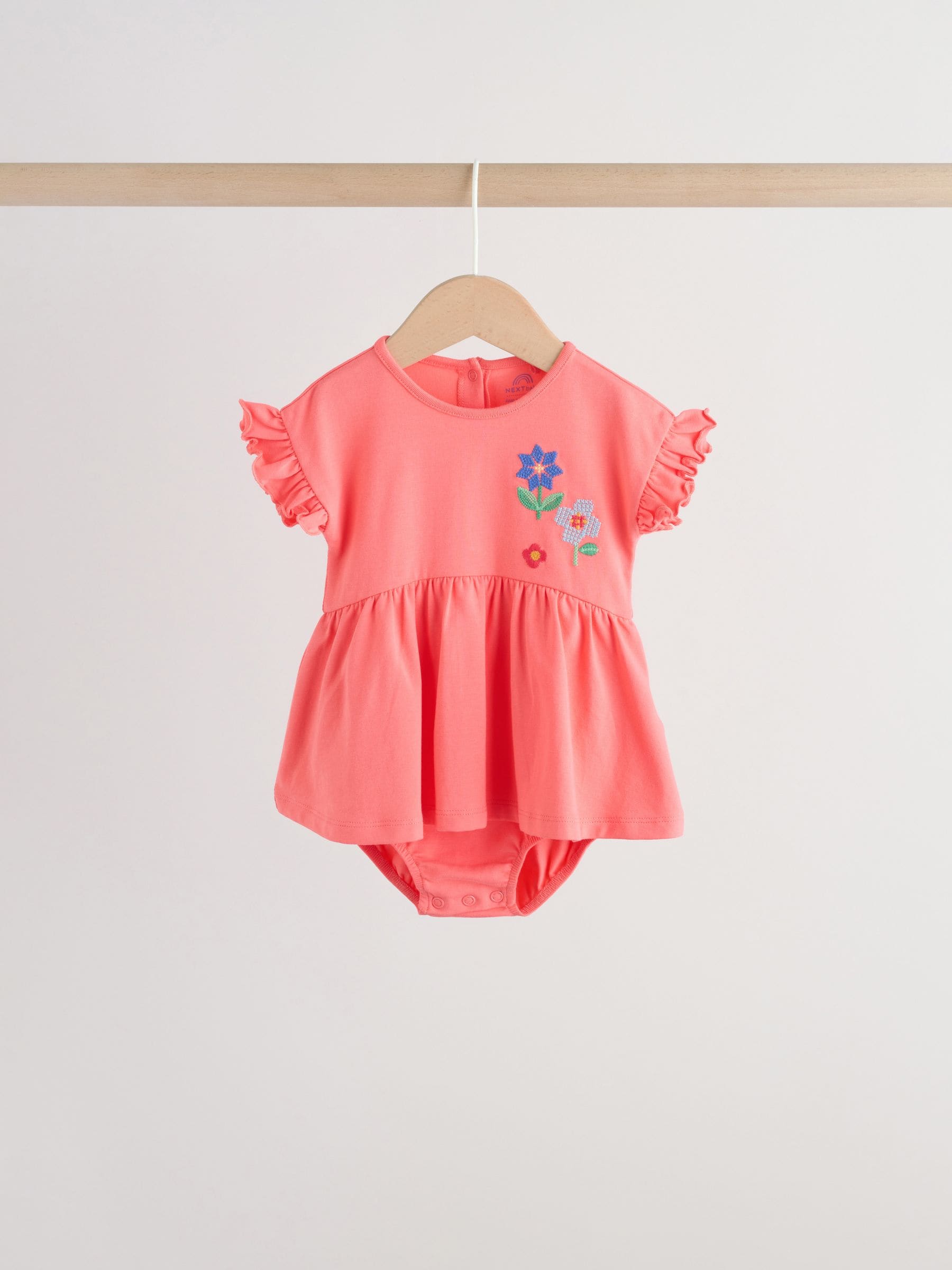 Red and White Embroidered Patterned Jersey Baby Rompers 3 Pack image 7