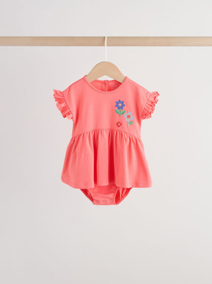 Red and White Embroidered Patterned Jersey Baby Rompers 3 Pack image 7