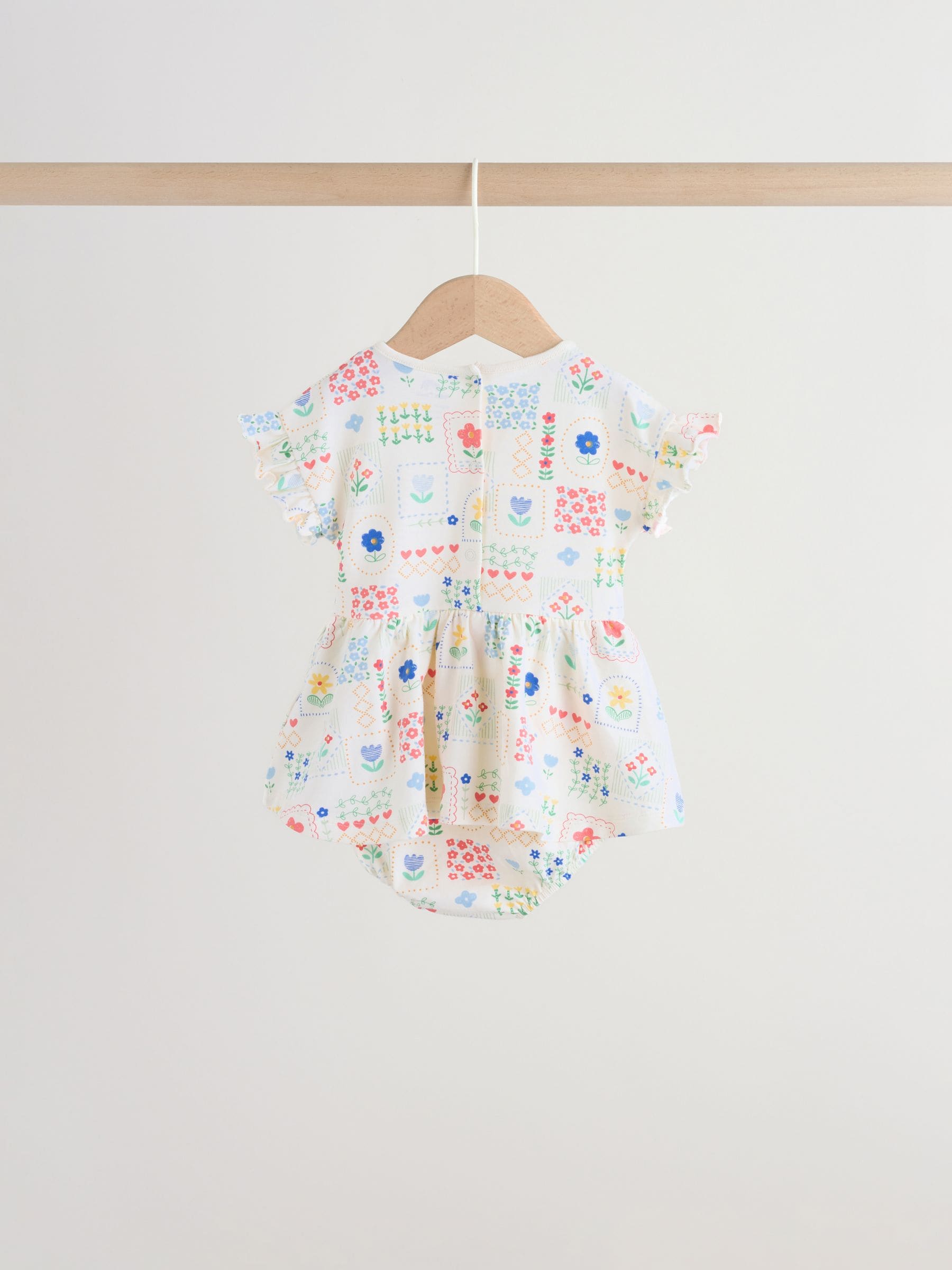 Red and White Embroidered Patterned Jersey Baby Rompers 3 Pack image 8