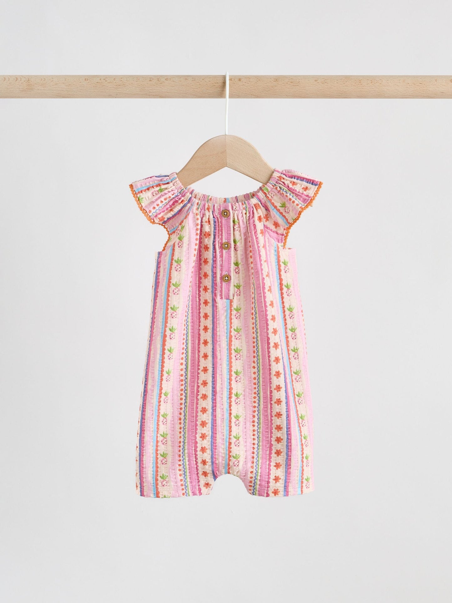 Natural/Coral Fruit Printed Textured Jersey Baby Rompers 2 Pack image 2