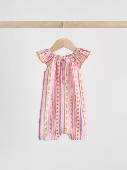 Natural/Coral Fruit Printed Textured Jersey Baby Rompers 2 Pack image 2