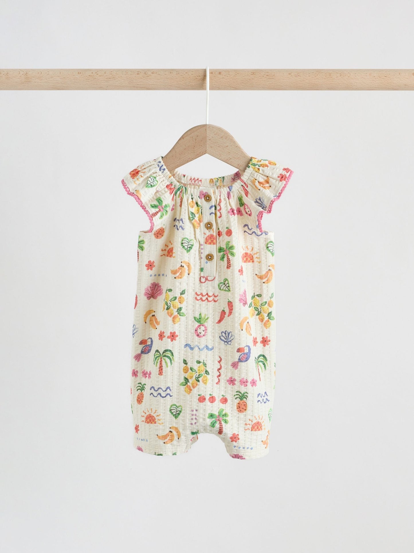 Natural/Coral Fruit Printed Textured Jersey Baby Rompers 2 Pack image 3