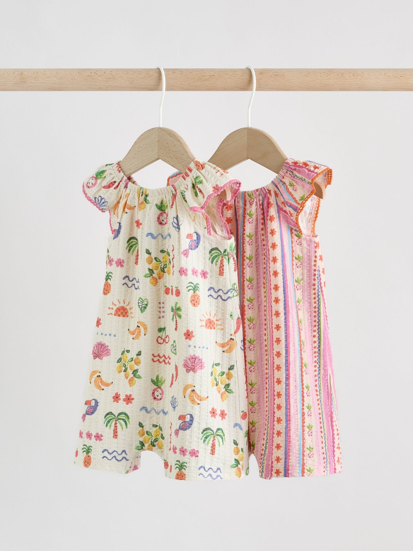 Natural/Coral Fruit Printed Textured Jersey Baby Rompers 2 Pack image 4