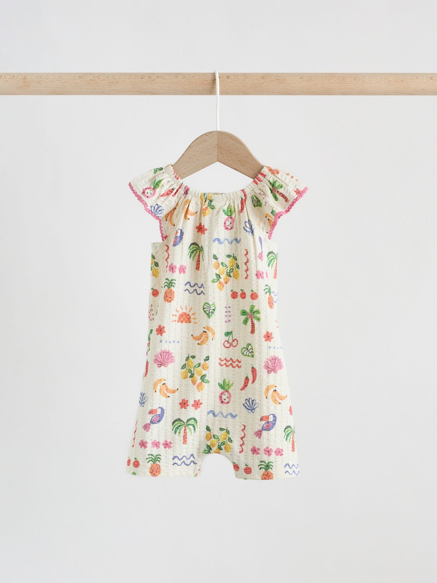 Natural/Coral Fruit Printed Textured Jersey Baby Rompers 2 Pack image 5
