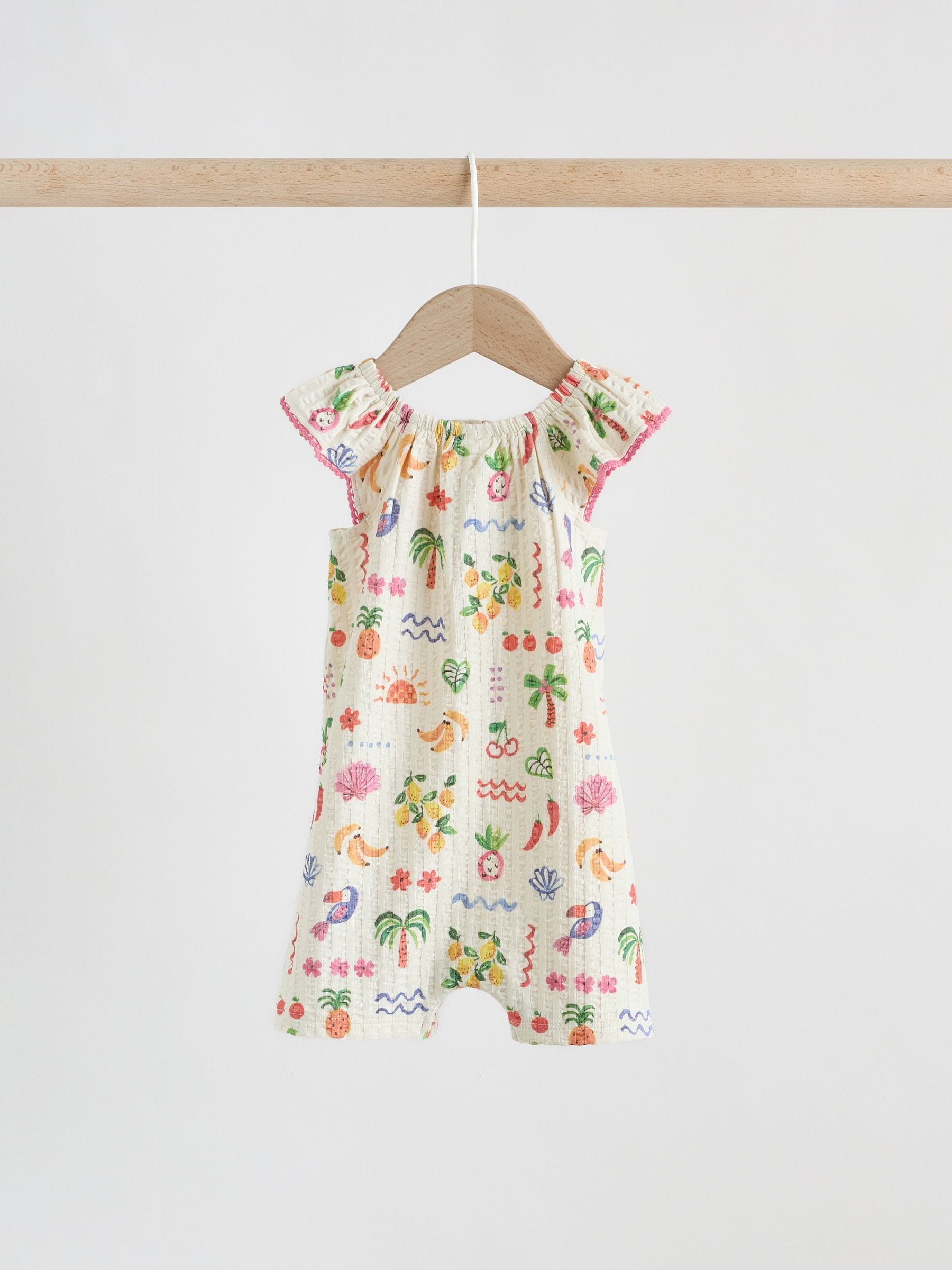 Natural/Coral Fruit Printed Textured Jersey Baby Rompers 2 Pack image 5
