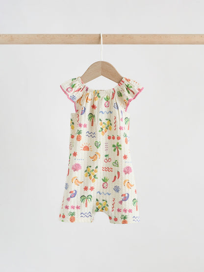 Natural/Coral Fruit Printed Textured Jersey Baby Rompers 2 Pack image 5