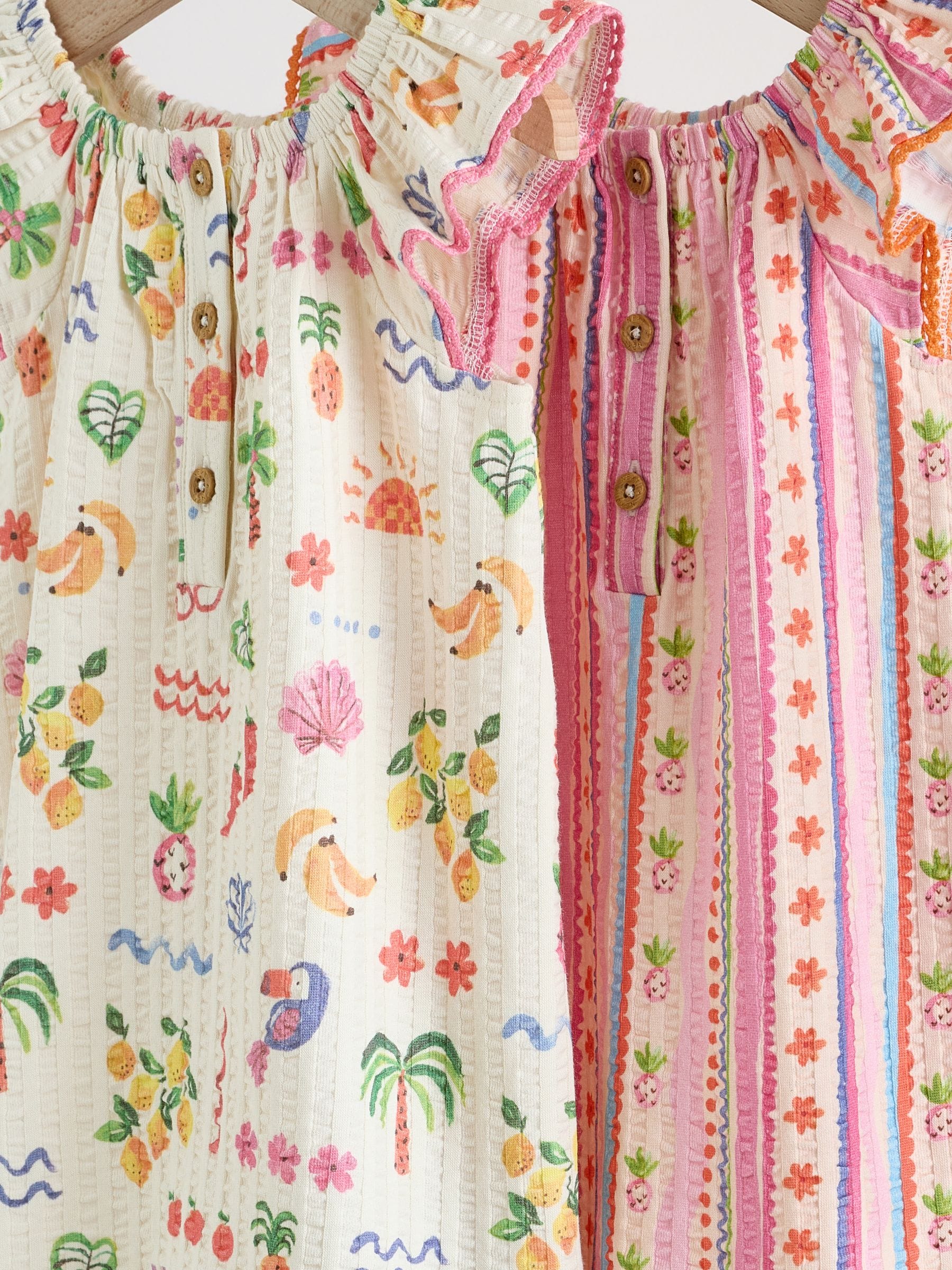 Natural/Coral Fruit Printed Textured Jersey Baby Rompers 2 Pack image 6