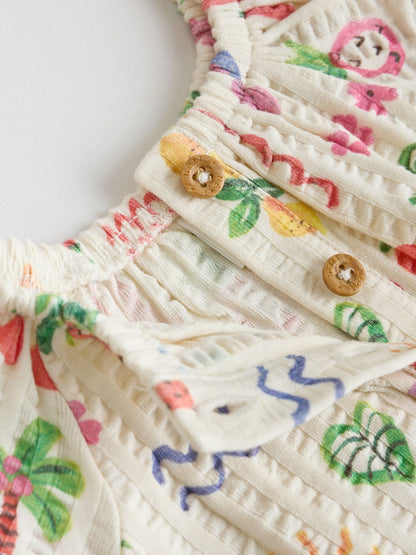 Natural/Coral Fruit Printed Textured Jersey Baby Rompers 2 Pack image 8