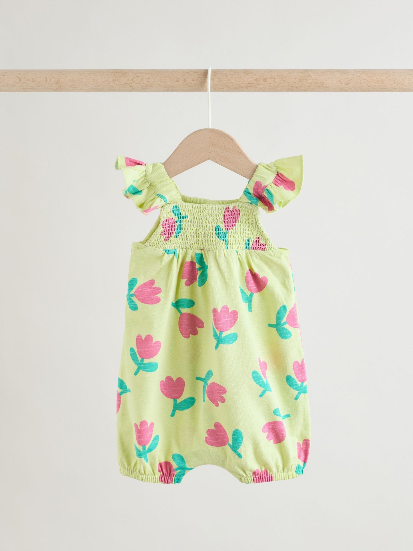 Purple and Green Floral 2 Pack Smocked Smocked Baby Rompers 2 Pack image 2
