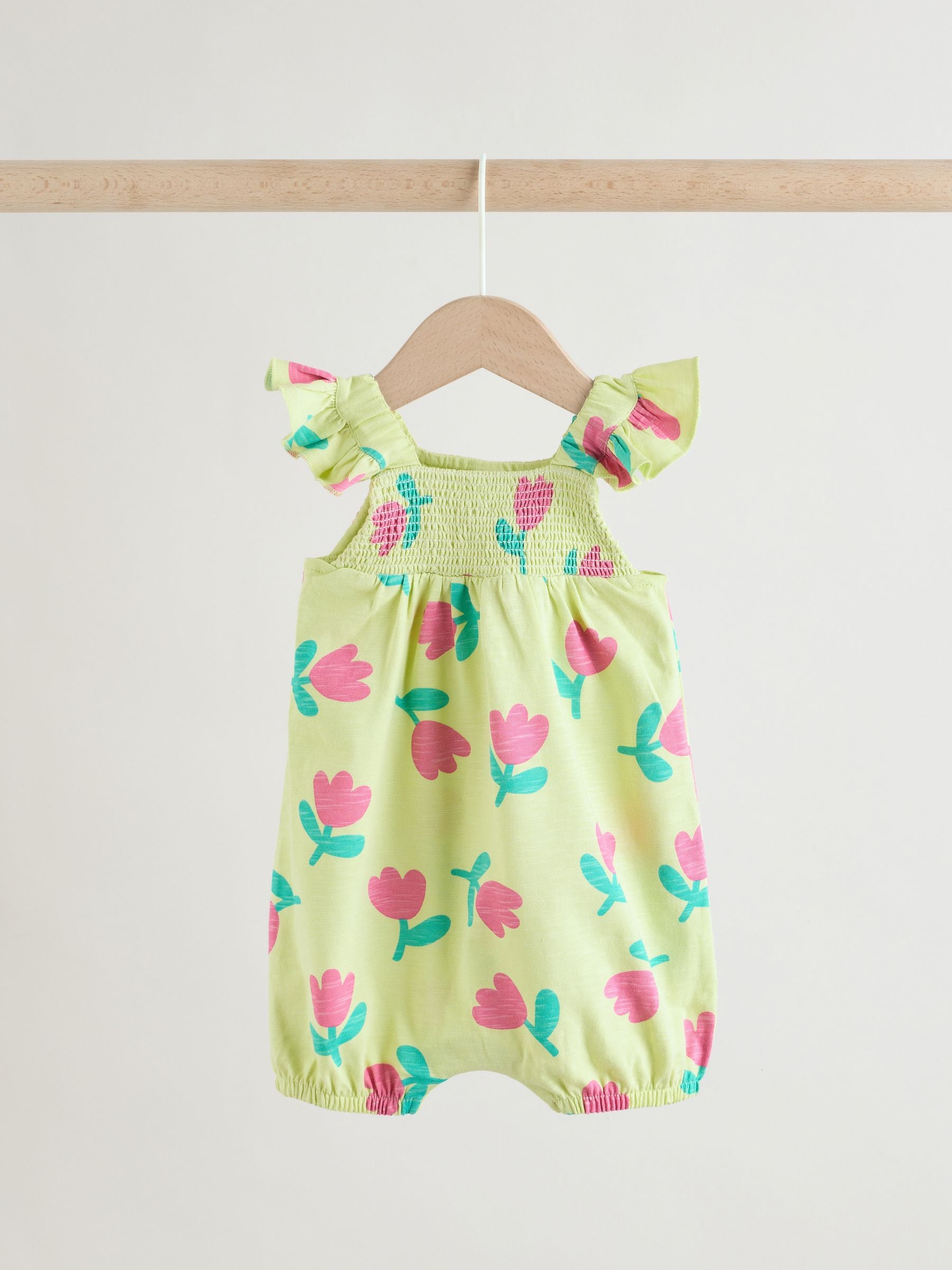 Purple and Green Floral 2 Pack Smocked Smocked Baby Rompers 2 Pack image 2