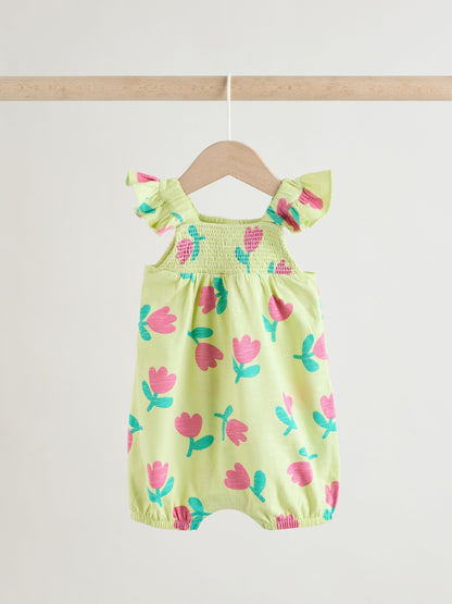 Purple and Green Floral 2 Pack Smocked Smocked Baby Rompers 2 Pack image 2
