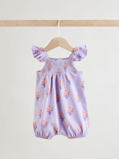 Purple and Green Floral 2 Pack Smocked Smocked Baby Rompers 2 Pack image 3