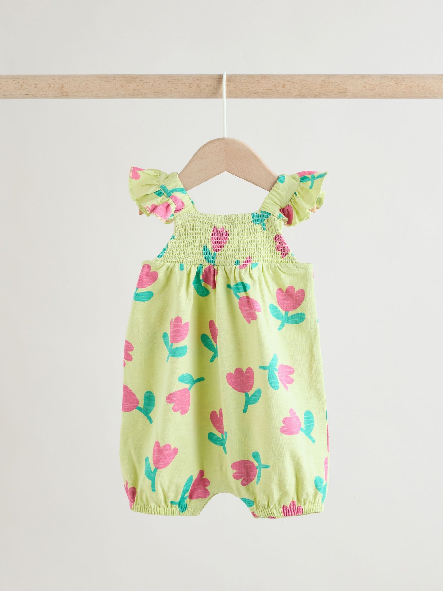 Purple and Green Floral 2 Pack Smocked Smocked Baby Rompers 2 Pack image 4