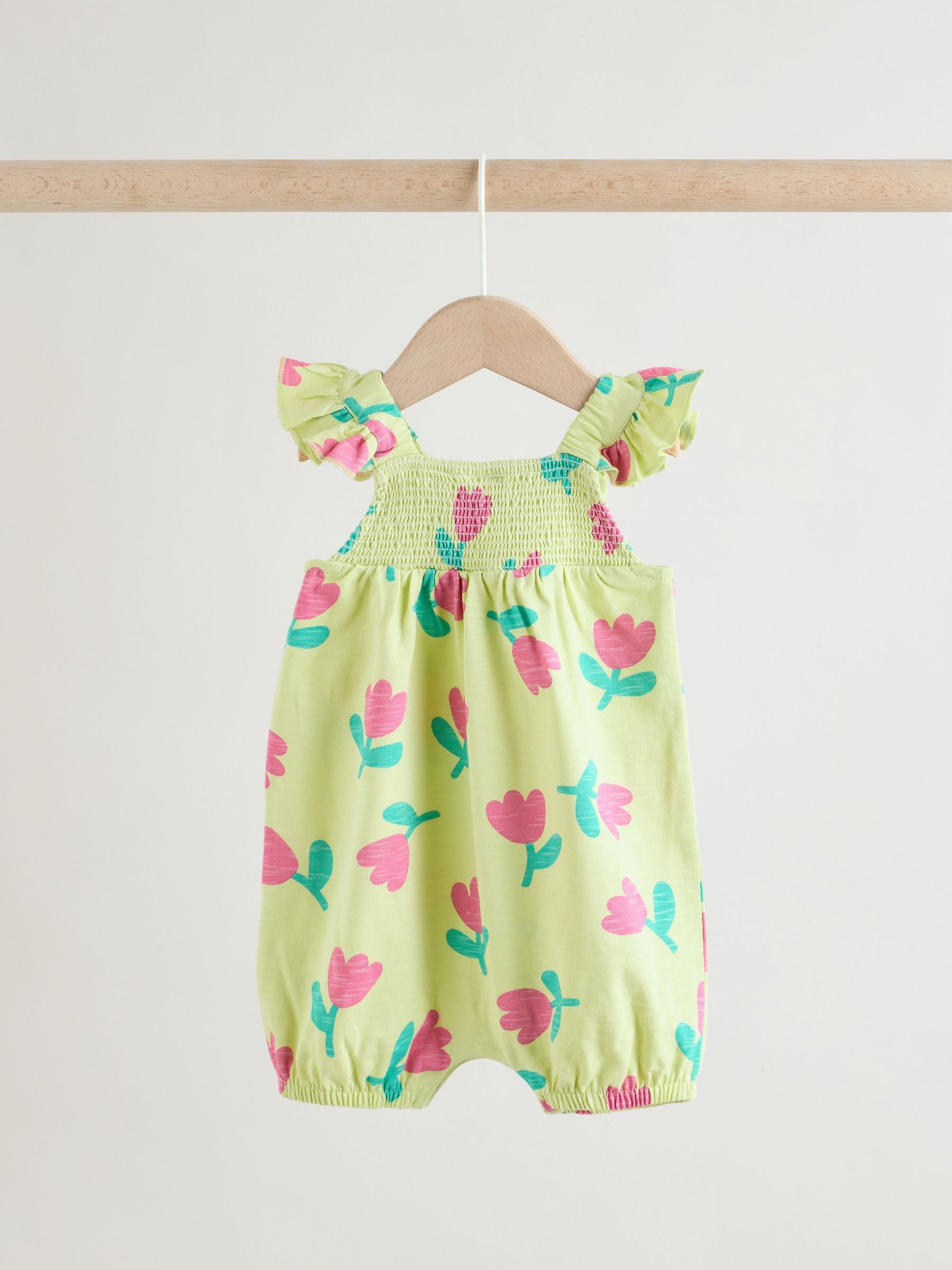 Purple and Green Floral 2 Pack Smocked Smocked Baby Rompers 2 Pack image 4