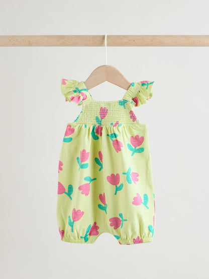 Purple and Green Floral 2 Pack Smocked Smocked Baby Rompers 2 Pack image 4
