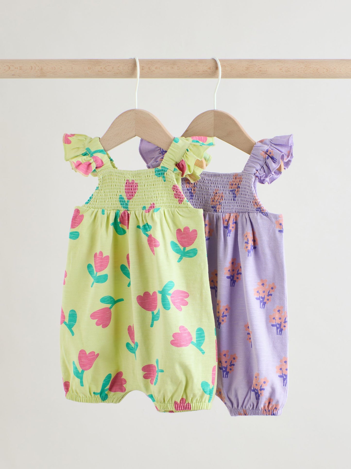 Purple and Green Floral 2 Pack Smocked Smocked Baby Rompers 2 Pack image 5