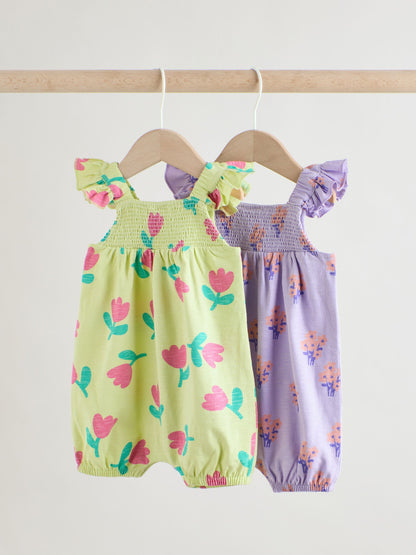 Purple and Green Floral 2 Pack Smocked Smocked Baby Rompers 2 Pack image 5