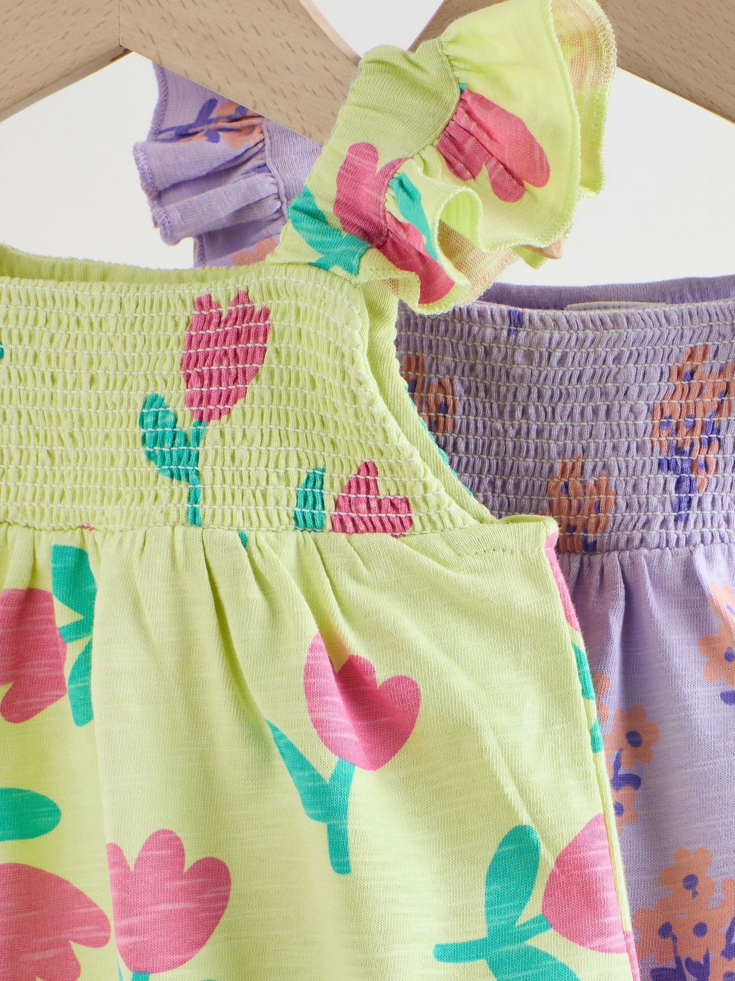 Purple and Green Floral 2 Pack Smocked Smocked Baby Rompers 2 Pack image 6