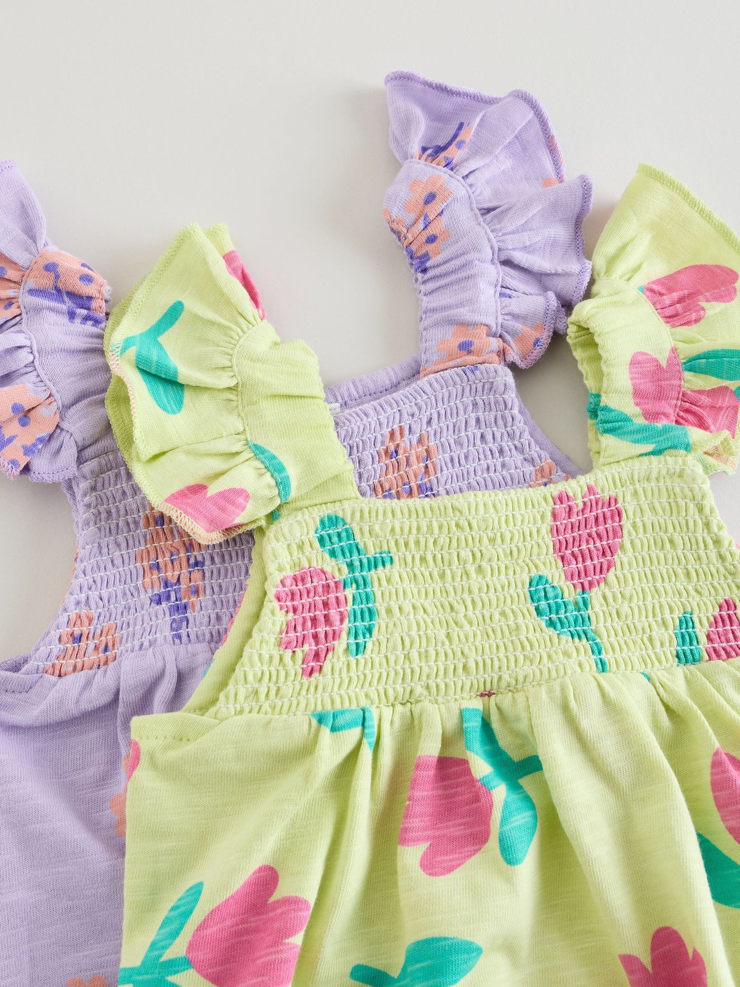 Purple and Green Floral 2 Pack Smocked Smocked Baby Rompers 2 Pack image 7