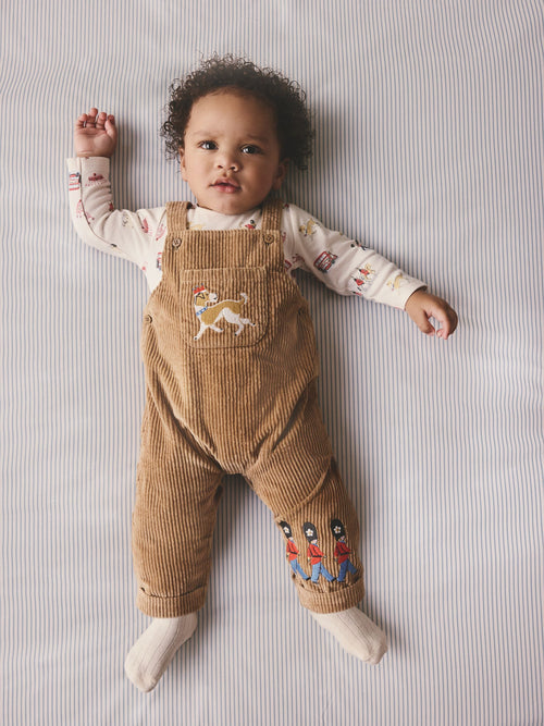 Tan Brown Cath Kidston Cord Dungaree and Bodysuit Set image 1