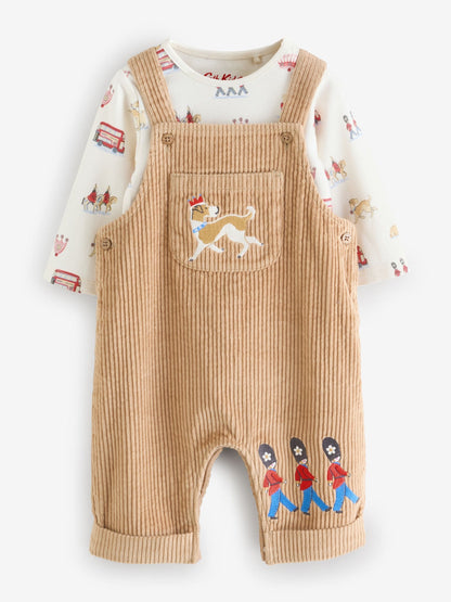 Tan Brown Cath Kidston Cord Dungaree and Bodysuit Set image 5