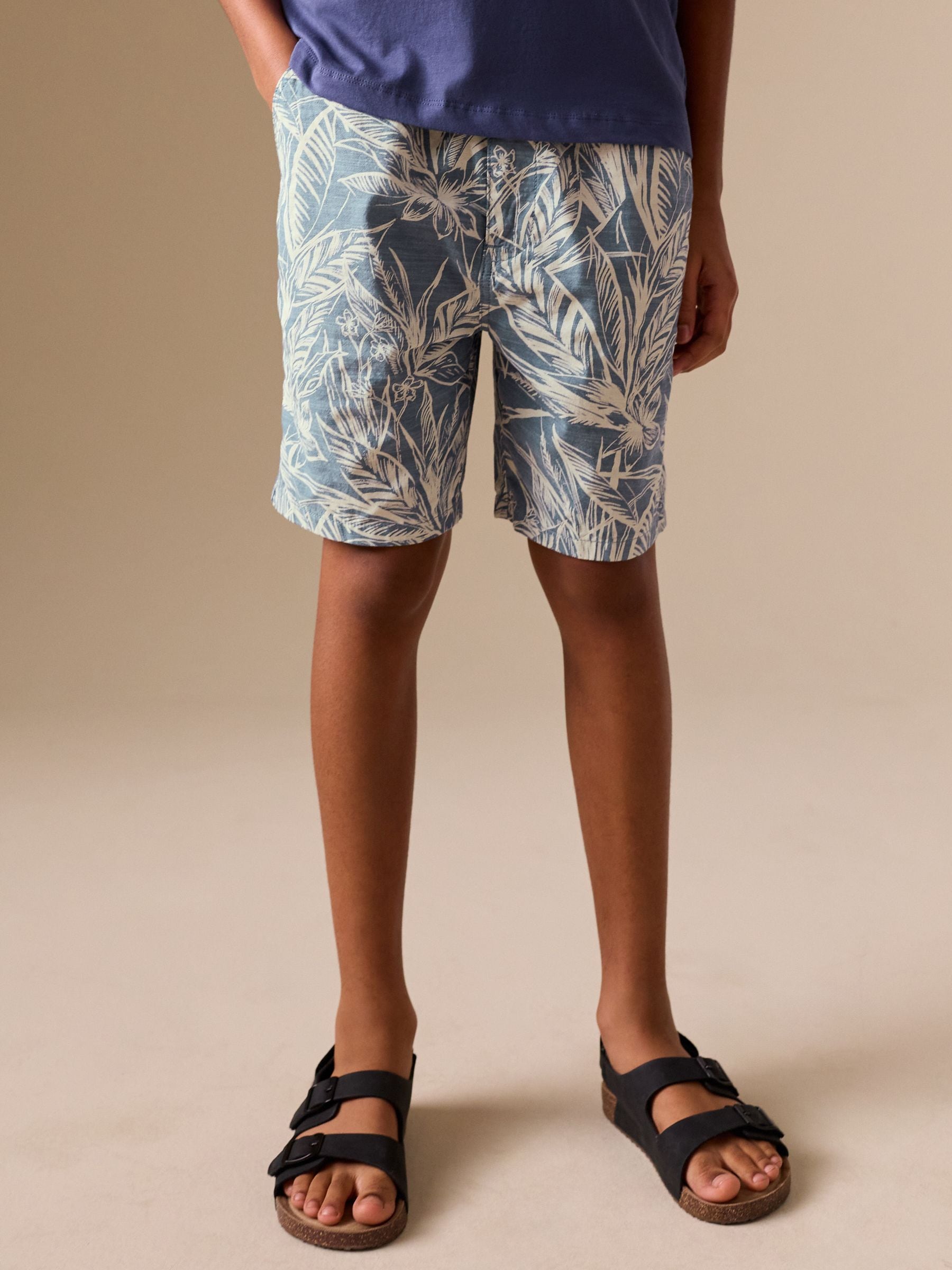 Dsiney Kidz - Leaf Print Blue Hybrid Waist Shorts (3-16yrs) image 1