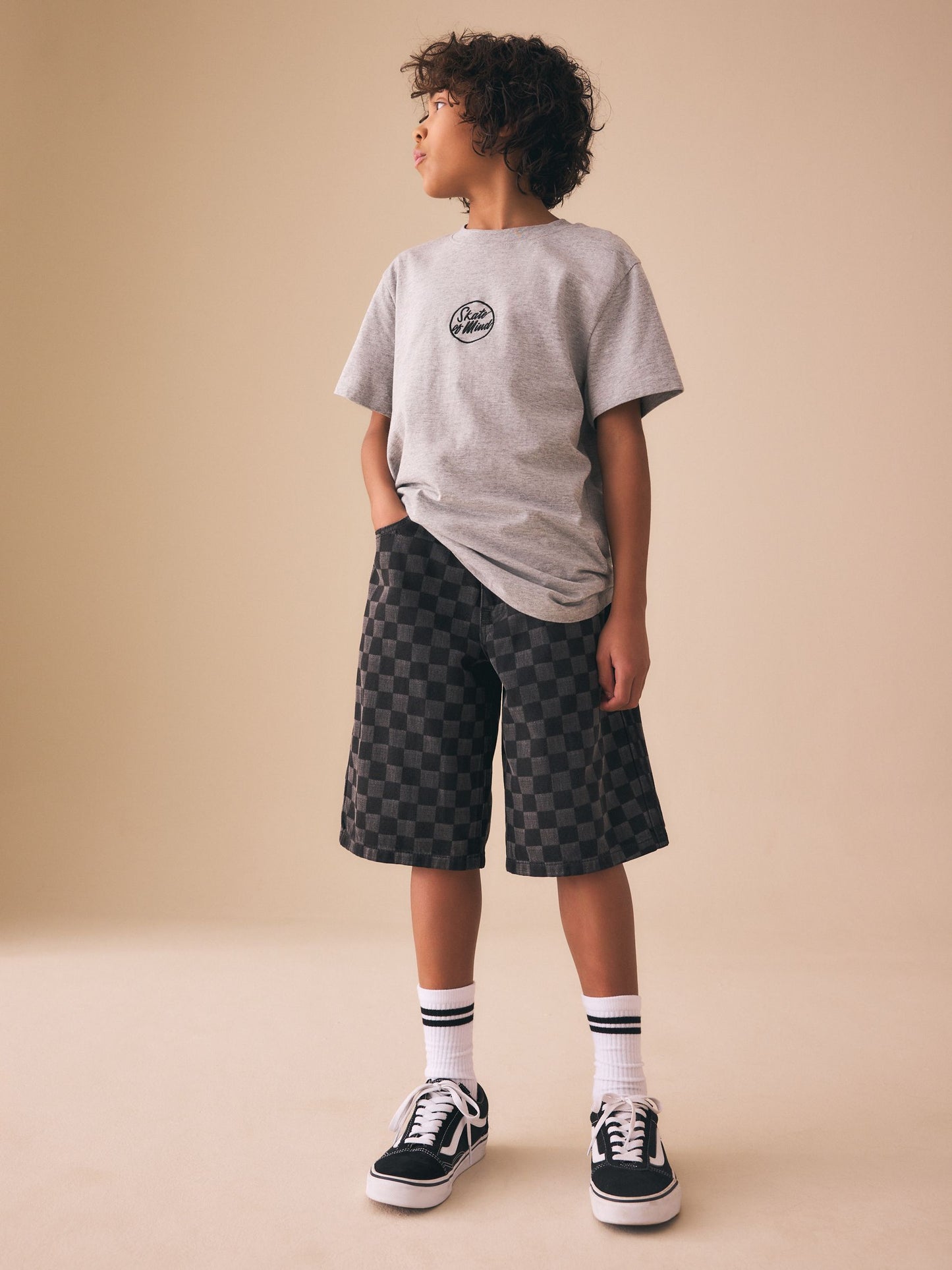 Dsiney Kidz - Grey Check Denim Jort Shorts (3-16yrs) image 1