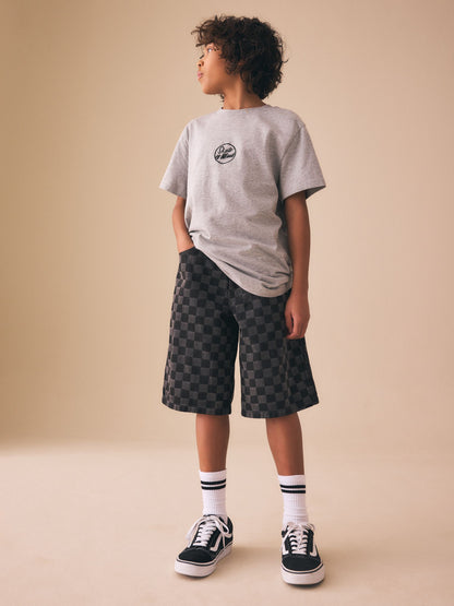 Dsiney Kidz - Grey Check Denim Jort Shorts (3-16yrs) image 1