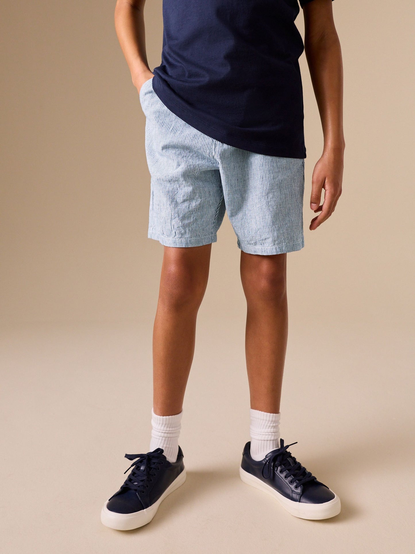 Dsiney Kidz - Ecru/Blue Stripe Linen Blend Pull on Shorts (3-16yrs) image 1