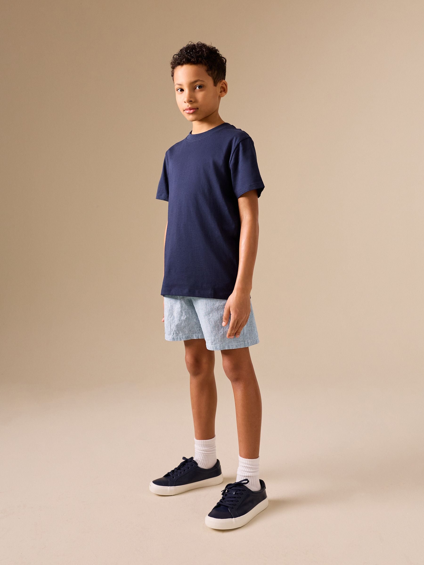 Dsiney Kidz - Ecru/Blue Stripe Linen Blend Pull on Shorts (3-16yrs) image 2