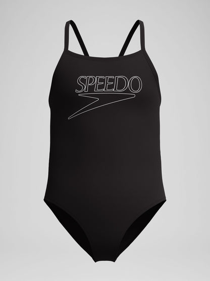 Speedo Black Endurance+ Logo Thinstrap One Piece Swimsuit image 1