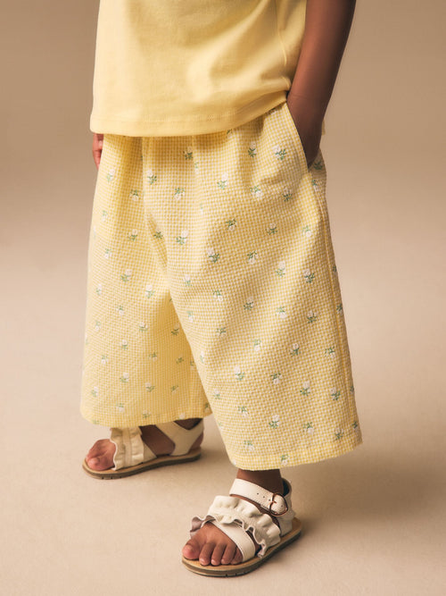 Lemon Yellow Ditsy Pullon Wide Leg Trousers (3mths-7yrs) image 1