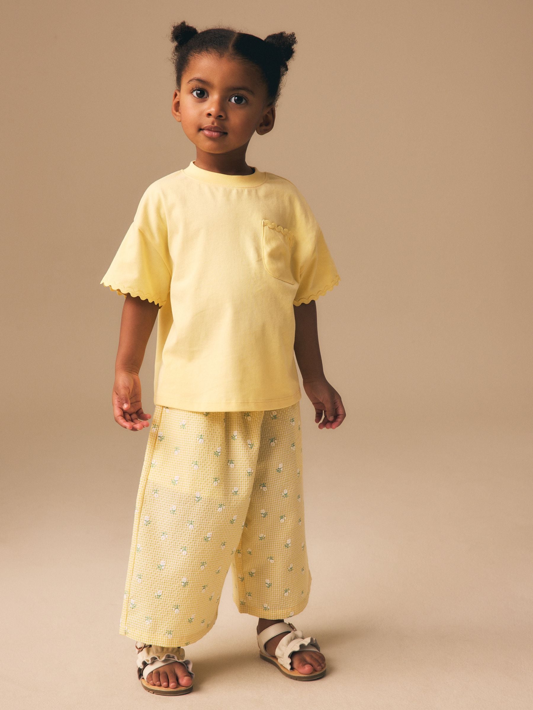 Lemon Yellow Ditsy Pullon Wide Leg Trousers (3mths-7yrs) image 2